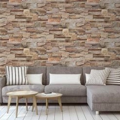 Muriva Brown Brick Slate Stone Natural 3D Textured Vinyl Washable Wallpaper -MURIVA SHOP 3558350 4
