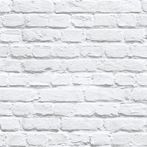 Muriva - White / Grey Painted White Washed Brick Effect Wallpaper - 102539 1 Muriva - White / Grey Painted White Washed Brick Effect Wallpaper - 102539