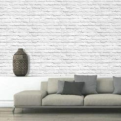 Alternative view of Muriva - White / Grey Painted White Washed Brick Effect Wallpaper - 102539