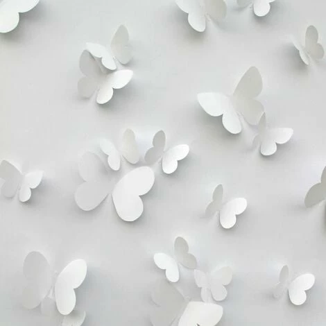 Muriva - 3D Feature Luxury Glitter Butterflies - Soft Grey - J92709 1 Muriva - 3D Feature Luxury Glitter Butterflies - Soft Grey - J92709