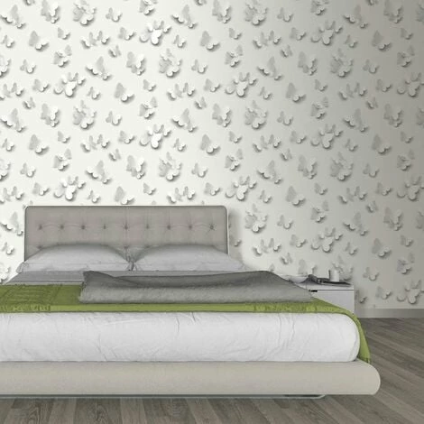 Muriva - 3D Feature Luxury Glitter Butterflies - Soft Grey - J92709 2 Muriva - 3D Feature Luxury Glitter Butterflies - Soft Grey - J92709 - Image 2