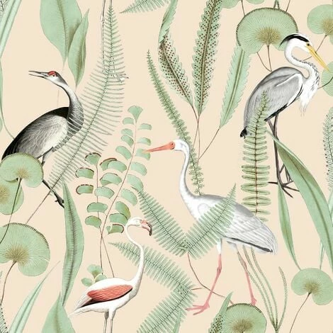 Kivu Wallpaper Muriva Birds Tropical Floral Cream Green Natural 1 Kivu Wallpaper Muriva Birds Tropical Floral Cream Green Natural