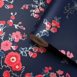 Cath Kidston Floral Flower Navy Blue Pink Red Luxury Wallpaper Muriva -MURIVA SHOP 36337332 3