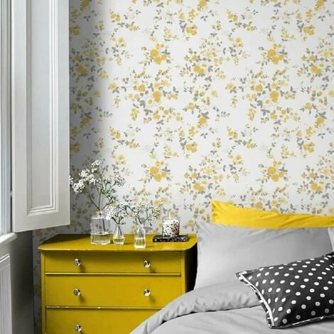 MURIVA Cath Kidston Floral Flower Yellow White Grey Luxury Wallpaper Paste The Paper 2 MURIVA Cath Kidston Floral Flower Yellow White Grey Luxury Wallpaper Paste The Paper - Image 2