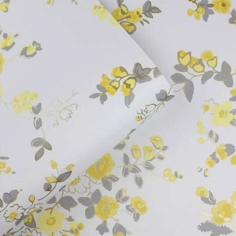 MURIVA Cath Kidston Floral Flower Yellow White Grey Luxury Wallpaper Paste The Paper 4 MURIVA Cath Kidston Floral Flower Yellow White Grey Luxury Wallpaper Paste The Paper - Image 4