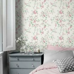 Alternative view of MURIVA Cath Kidston Floral Flower Cream Pink Green Luxury Wallpaper Paste The Paper