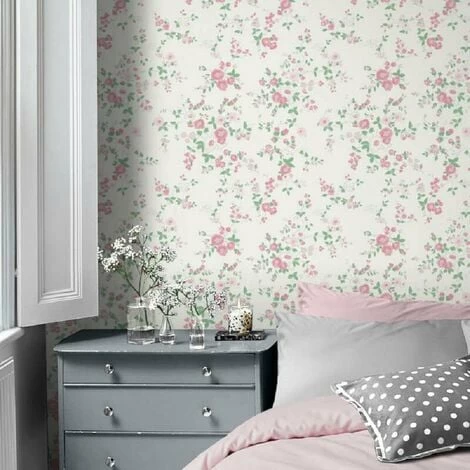 MURIVA Cath Kidston Floral Flower Cream Pink Green Luxury Wallpaper Paste The Paper 2 MURIVA Cath Kidston Floral Flower Cream Pink Green Luxury Wallpaper Paste The Paper - Image 2