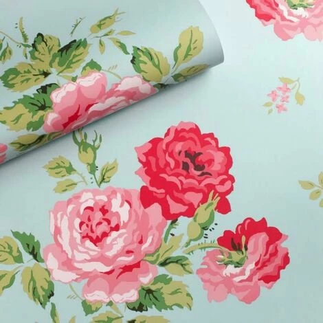 MURIVA Cath Kidston Floral Flower Turquoise Pink Green Luxury Wallpaper Paste Paper 2 MURIVA Cath Kidston Floral Flower Turquoise Pink Green Luxury Wallpaper Paste Paper - Image 2