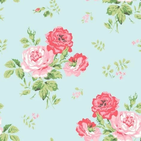 MURIVA Cath Kidston Floral Flower Turquoise Pink Green Luxury Wallpaper Paste Paper 3 MURIVA Cath Kidston Floral Flower Turquoise Pink Green Luxury Wallpaper Paste Paper - Image 3