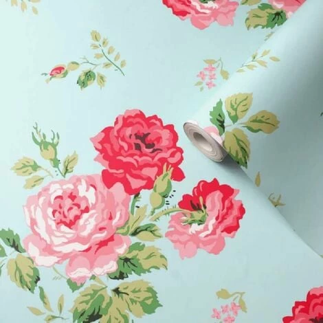 MURIVA Cath Kidston Floral Flower Turquoise Pink Green Luxury Wallpaper Paste Paper 4 MURIVA Cath Kidston Floral Flower Turquoise Pink Green Luxury Wallpaper Paste Paper - Image 4