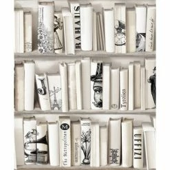 Cream Beige Bookcase Wallpaper Library French Vintage Encyclopedia Retro Muriva