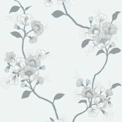 Delta Floral Silver Wallpaper Couture Muriva Wave Metallic Vinyl Textured
