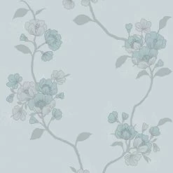 Delta Floral Duck Egg Wallpaper Couture Muriva Wave Metallic Vinyl Textured