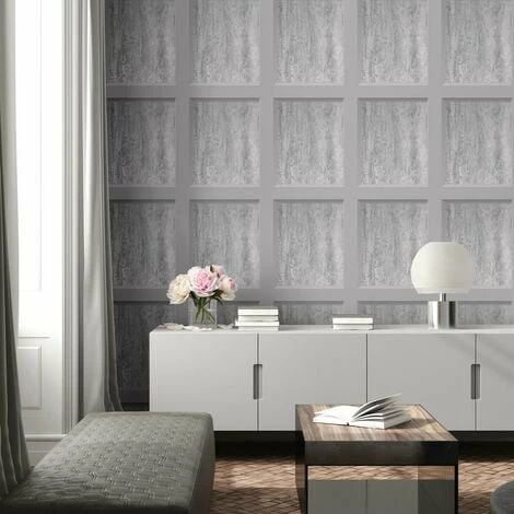 Grey Marble Effect Panel Wallpaper Muriva Modern Contemporary 2 Grey Marble Effect Panel Wallpaper Muriva Modern Contemporary - Image 2