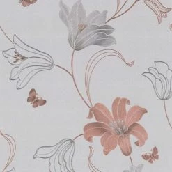 MURIVA Amelia Wallpaper Rose Gold Silver Heavy Weight Vinyl Metallic Textured
