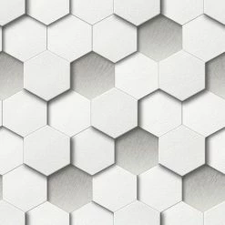 MURIVA 3D Hexagon Wallpaper Geometric Modern Luxury Leather Faux Padded Look White Grey