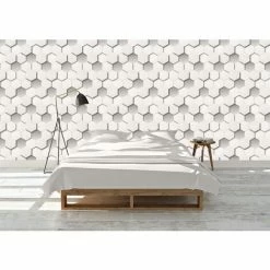 Alternative view of MURIVA 3D Hexagon Wallpaper Geometric Modern Luxury Leather Faux Padded Look White Grey