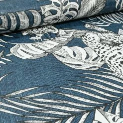 MURIVA Mamboa Tropical Palm Leopard Blue Exotic Jungle Linen Effect Feature Wallpaper -MURIVA SHOP 61257627 3