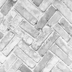 MURIVA Industrial Distressed Herringbone Brick Grey Textured 3D Effect Wallpaper 174502