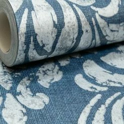 Muriva Eleanor Damask Distressed Metallic Linen Effect Blue Silver Wallpaper 6 Muriva Eleanor Damask Distressed Metallic Linen Effect Blue Silver Wallpaper -MURIVA SHOP 61257796 3