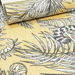 MURIVA Mamboa Tropical Palm Leopard Ochre Yellow Exotic Jungle Linen Effect Wallpaper -MURIVA SHOP 61257800 3