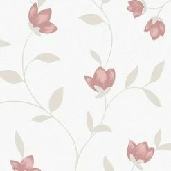 Freya Floral Wallpaper Muriva Textured Vinyl Red White Glitter Flower Natural