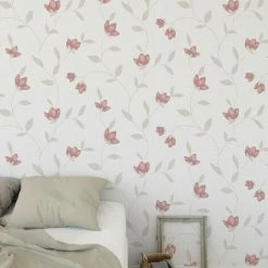 Freya Floral Wallpaper Muriva Textured Vinyl Red White Glitter Flower Natural 7 Freya Floral Wallpaper Muriva Textured Vinyl Red White Glitter Flower Natural -MURIVA SHOP 65440963 4