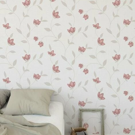 Freya Floral Wallpaper Muriva Textured Vinyl Red White Glitter Flower Natural 4 Freya Floral Wallpaper Muriva Textured Vinyl Red White Glitter Flower Natural - Image 4