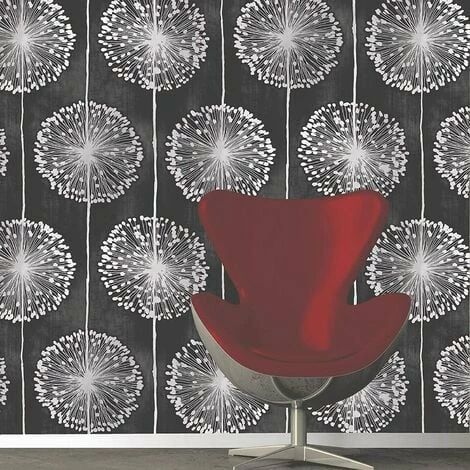 Muriva Dandelion Black Wallpaper J04219 - Feature Wall Metallic Large Flower 2 Muriva Dandelion Black Wallpaper J04219 - Feature Wall Metallic Large Flower - Image 2