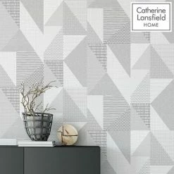 Alternative view of Catherine Lansfield Larsson Geo Triangle Patchwork Grey 165560 Muriva Wallpaper