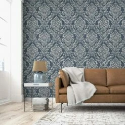 Alternative view of Darcy James Collection Eleanor Metallic Damask Blue 173513 Muriva Wallpaper