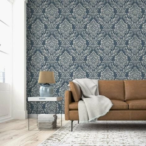Darcy James Collection Eleanor Metallic Damask Blue 173513 Muriva Wallpaper 2 Darcy James Collection Eleanor Metallic Damask Blue 173513 Muriva Wallpaper - Image 2