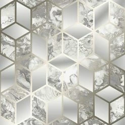 Muriva Elixir Cube Wallpaper Grey/Gold Metallic - 166513