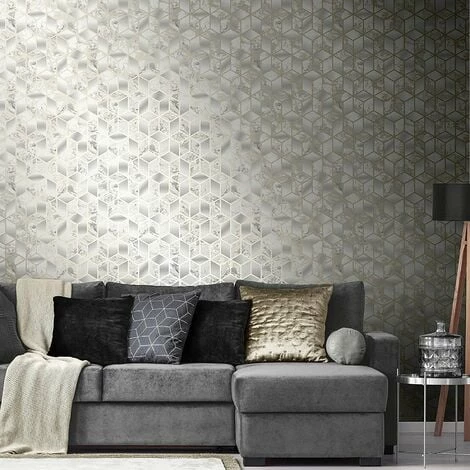 Muriva Elixir Cube Wallpaper Grey/Gold Metallic - 166513 2 Muriva Elixir Cube Wallpaper Grey/Gold Metallic - 166513 - Image 2