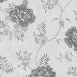 Muriva Darcy James Rosalind Grey Wallpaper 173501 - Modern Floral Trail Leaf