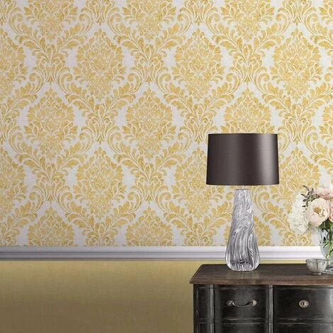 Darcy James Collection Eleanor Metallic Damask Ochre 173512 Muriva Wallpaper 2 Darcy James Collection Eleanor Metallic Damask Ochre 173512 Muriva Wallpaper - Image 2