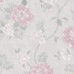 Darcy James Collection Rosalind Metallic Floral Pink 173504 Muriva Wallpaper