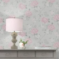 Alternative view of Darcy James Collection Rosalind Metallic Floral Pink 173504 Muriva Wallpaper