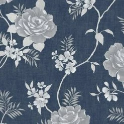 Darcy James Collection Rosalind Metallic Floral Blue 173503 Muriva Wallpaper