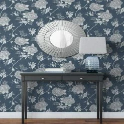Alternative view of Darcy James Collection Rosalind Metallic Floral Blue 173503 Muriva Wallpaper