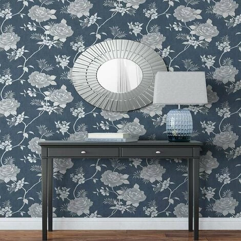 Darcy James Collection Rosalind Metallic Floral Blue 173503 Muriva Wallpaper 2 Darcy James Collection Rosalind Metallic Floral Blue 173503 Muriva Wallpaper - Image 2