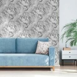 Alternative view of Muriva Skinnydip Marble Wallpaper (10m X 53cm) (Grey/Silver)