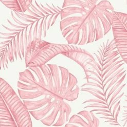 Muriva Skinnydip Dominica Tropical Leaves Wallpaper (One Size) (Pink/White)