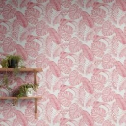 Alternative view of Muriva Skinnydip Dominica Tropical Leaves Wallpaper (One Size) (Pink/White)
