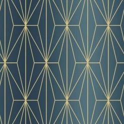 Muriva Kayla Geometric Metallic Textured Wallpaper (One Size) (Blue/Bronze)