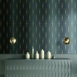 Muriva Kayla Geometric Metallic Textured Wallpaper (One Size) (Blue/Bronze) -MURIVA SHOP 70357271 3