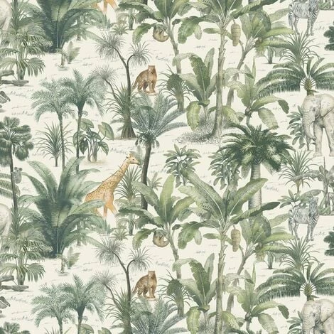 Muriva African Safari Wallpaper (10m X 53cm) (Green/Cream) 1 Muriva African Safari Wallpaper (10m X 53cm) (Green/Cream)