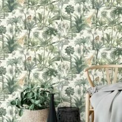 Alternative view of Muriva African Safari Wallpaper (10m X 53cm) (Green/Cream)