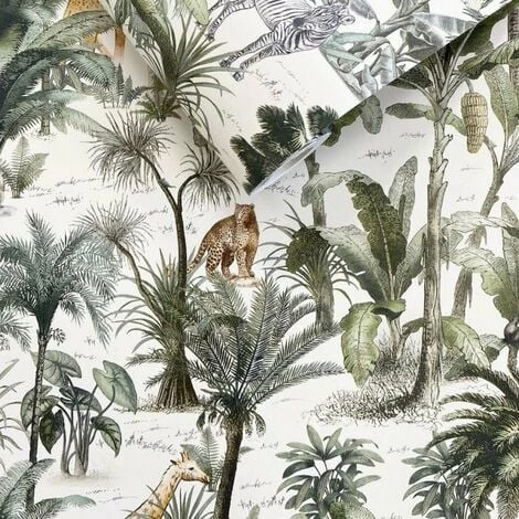 Muriva African Safari Wallpaper (10m X 53cm) (Green/Cream) 3 Muriva African Safari Wallpaper (10m X 53cm) (Green/Cream) - Image 3