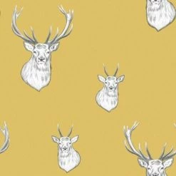 Muriva Catherine Lansfield Stag Head Wallpaper (32.1ft X 21in) (Ochre Yellow)